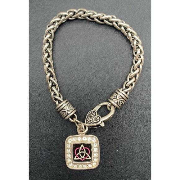 Silver Tone Celtic Knot Sisters Symbol Charm Rope Chain Bracelet w Rhinestones - Picture 2 of 4